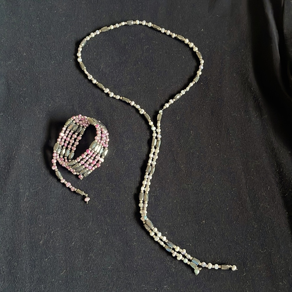 Magnetic beaded jewelry - 2 items; pink or white/silver pearl
